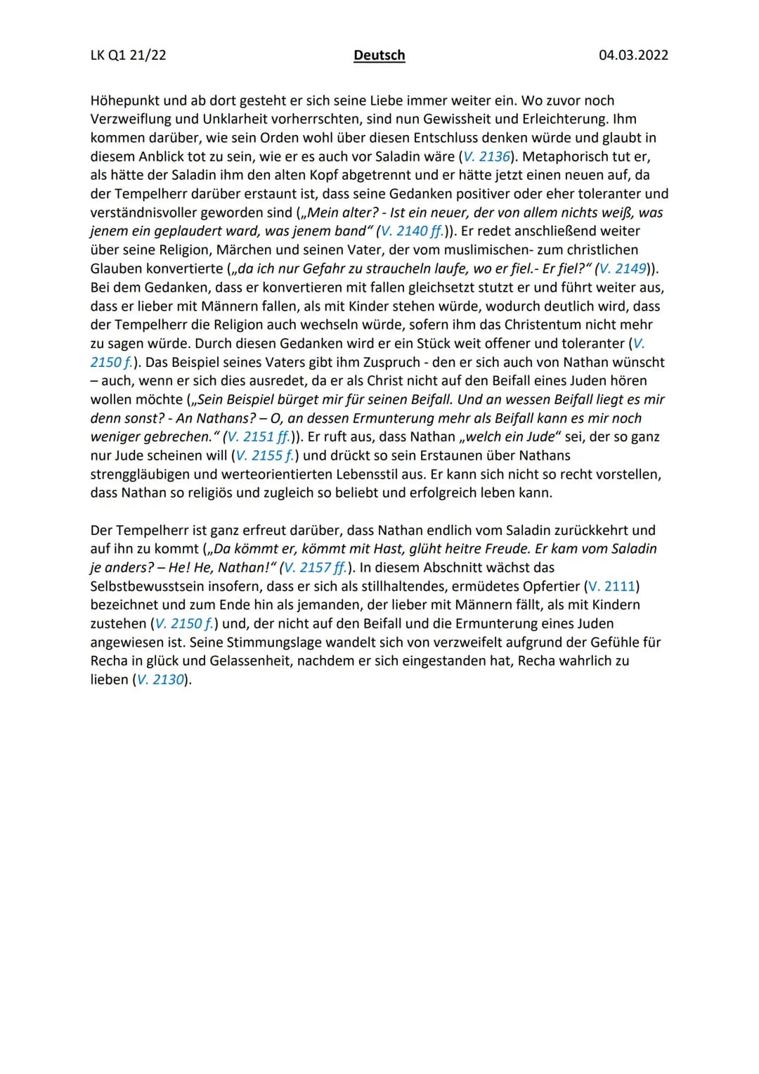 LK Q1 21/22
Deutsch
Aufgabe:
Beschreiben und deuten Sie den Monolog des Tempelherren (3.8), indem Sie
- kurz in das Drama einführen (Textdat