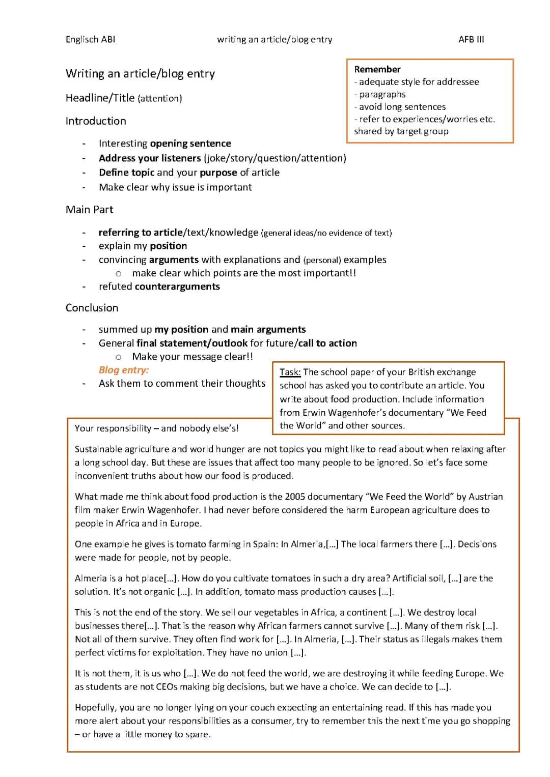 blog entry/article aufbau mit beispieltext englisch