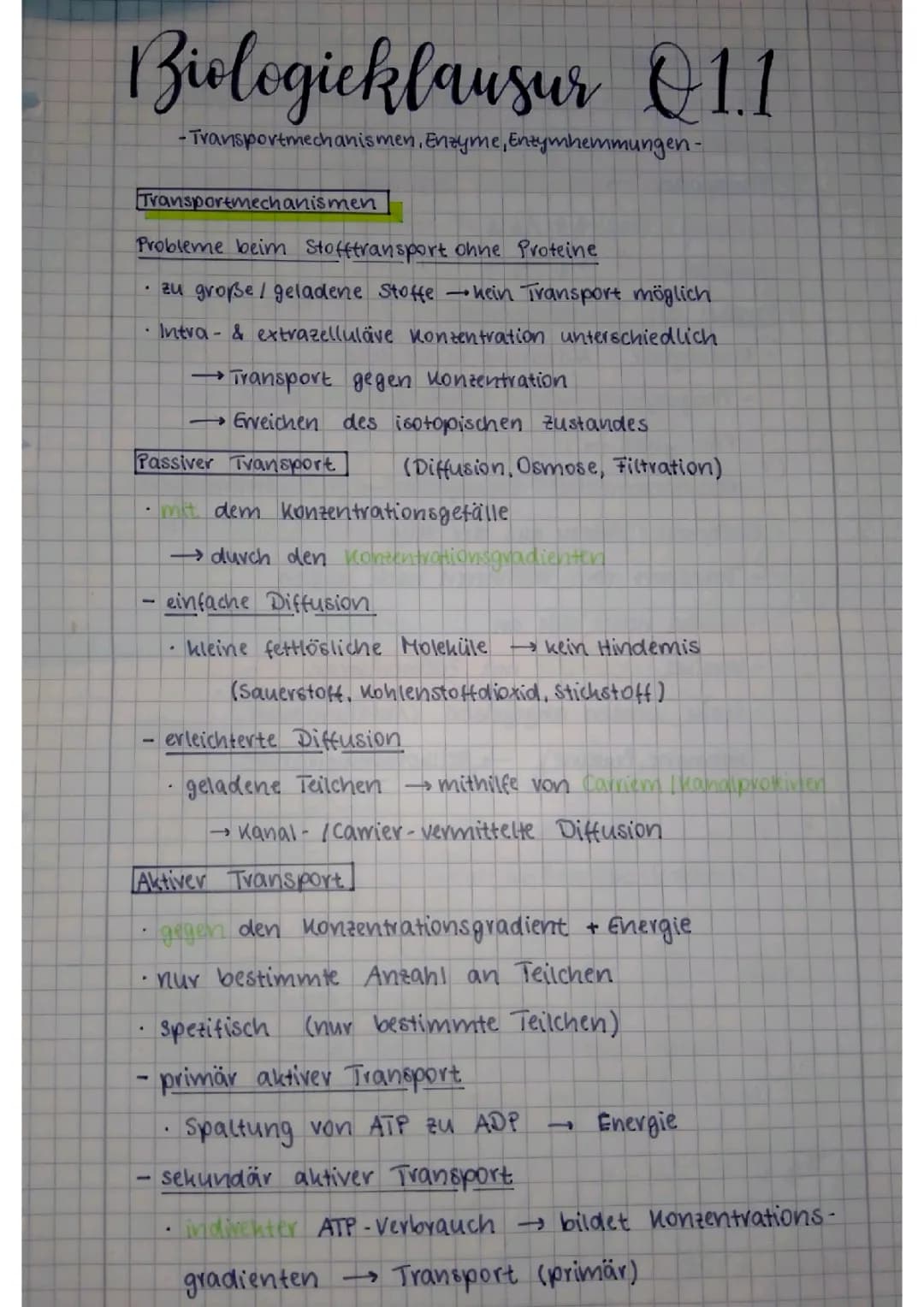 Transportmechanismen, Enzyme und Enzymhemmungen