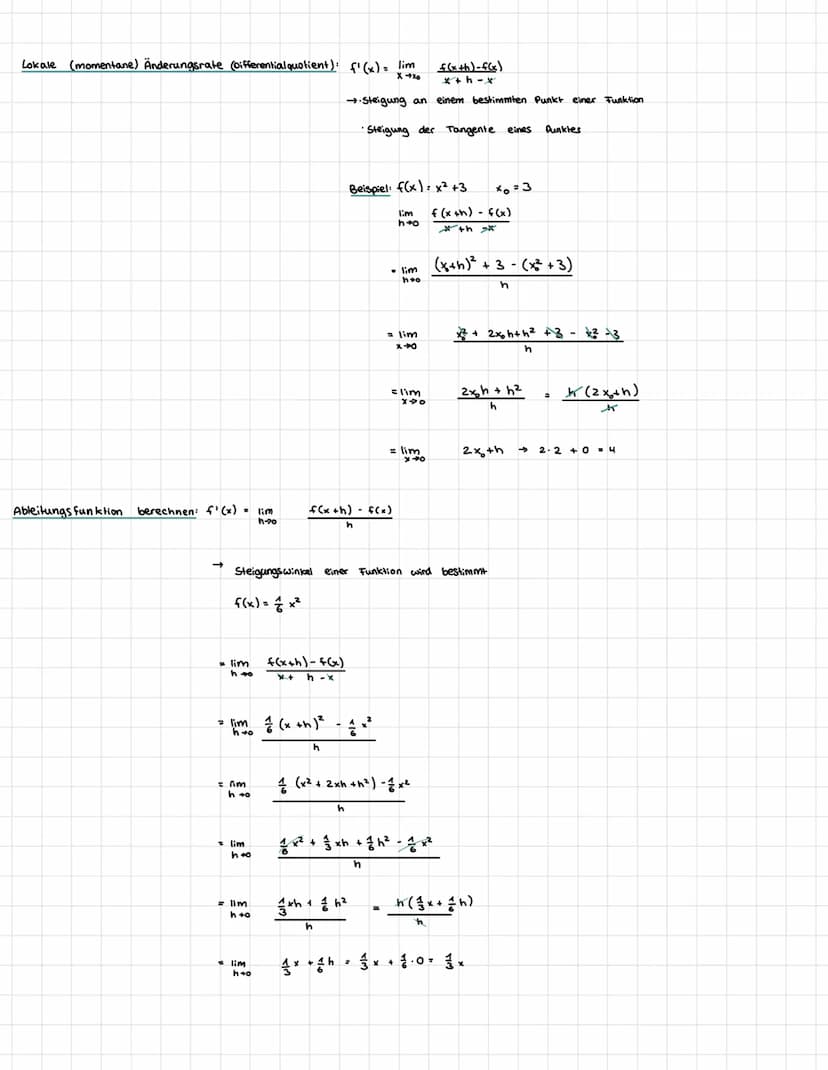 Lernzettel
- mittlere Änderungsrate
Themen: Mittlere Änderungsrate (Differenzenquotient)
Mathe
klausur
Lokale (momentane) Änderungsrate (oif
