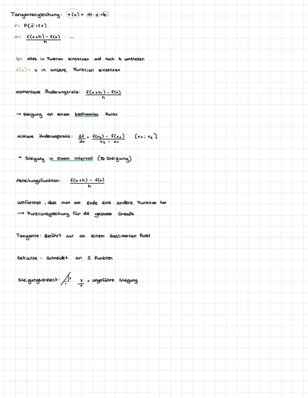Lernzettel
- mittlere Änderungsrate
Themen: Mittlere Änderungsrate (Differenzenquotient)
Mathe
klausur
Lokale (momentane) Änderungsrate (oif