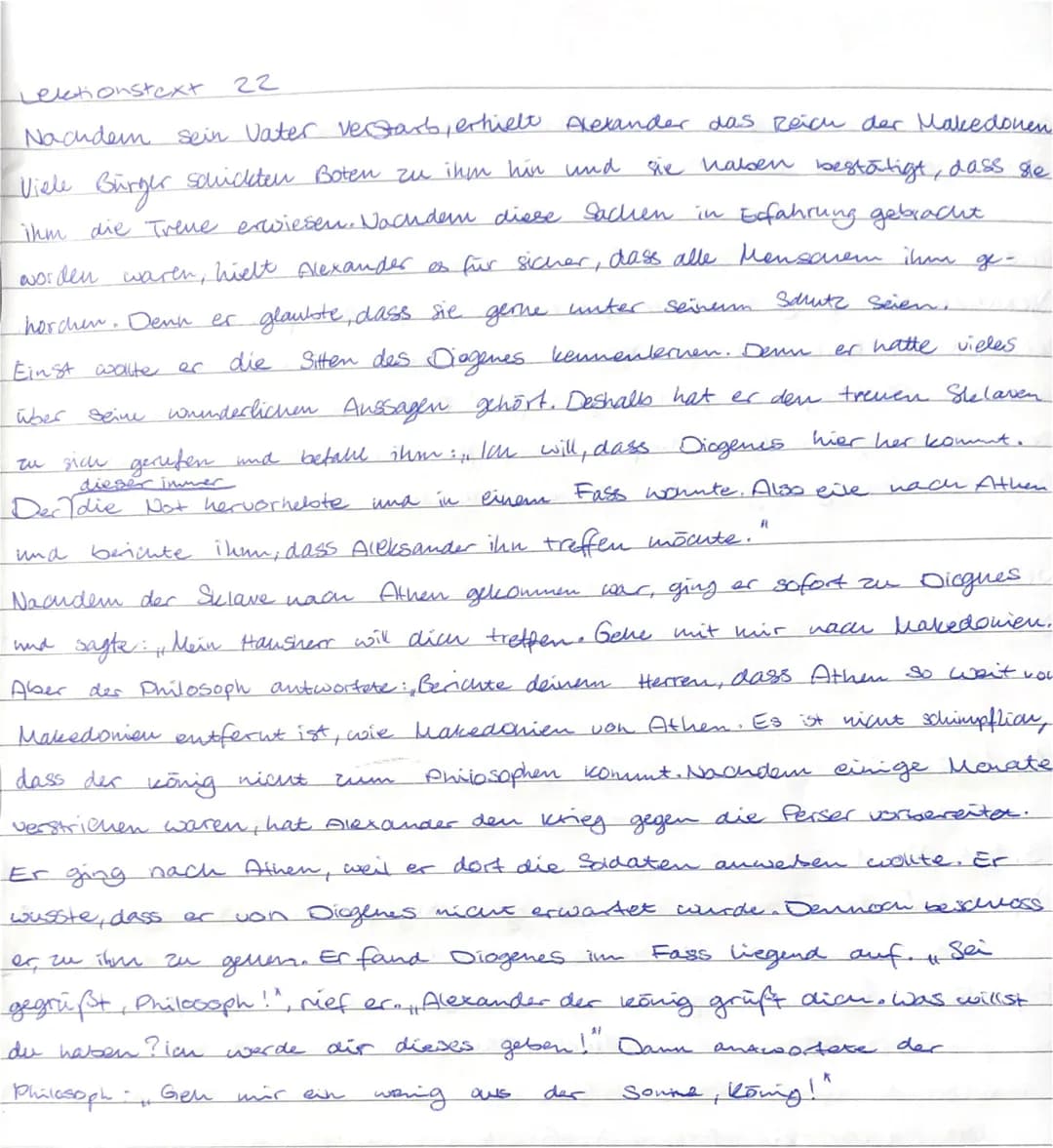 Lektionstext
22
Nachdem sein Vater verstarb, erhielt Alexander das Reich der Makedonen
Viele Bürger schickten Boten zu ihm hin und sie haben