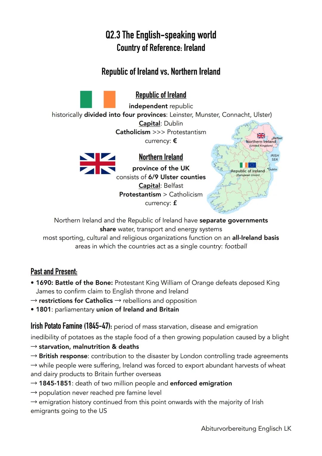 02.3 The English-speaking world
Country of Reference: Ireland
Republic of Ireland vs. Northern Ireland
Republic of Ireland
independent repub