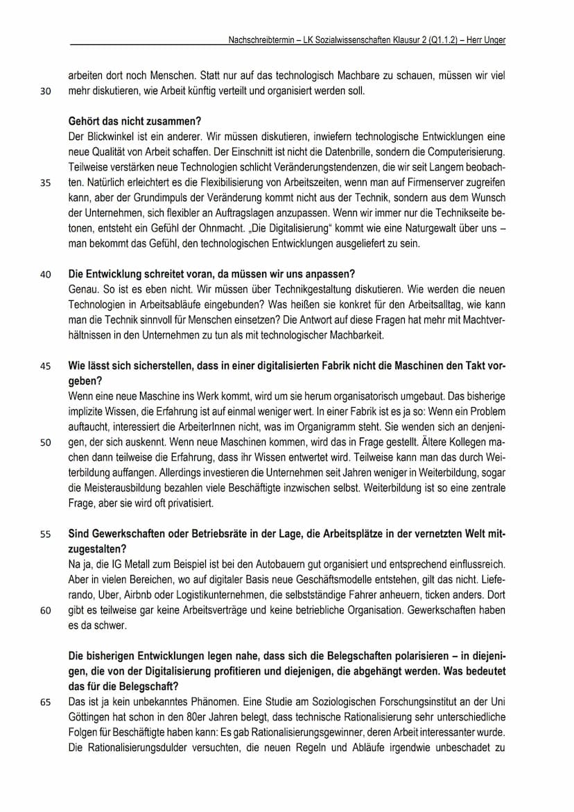 5
10
15
20
25
Nachschreibtermin - LK Sozialwissenschaften Klausur 2 (Q1.1.2) - Herr Unger
Thema: Industrie 4.0 – Die „digitale Revolution“ a