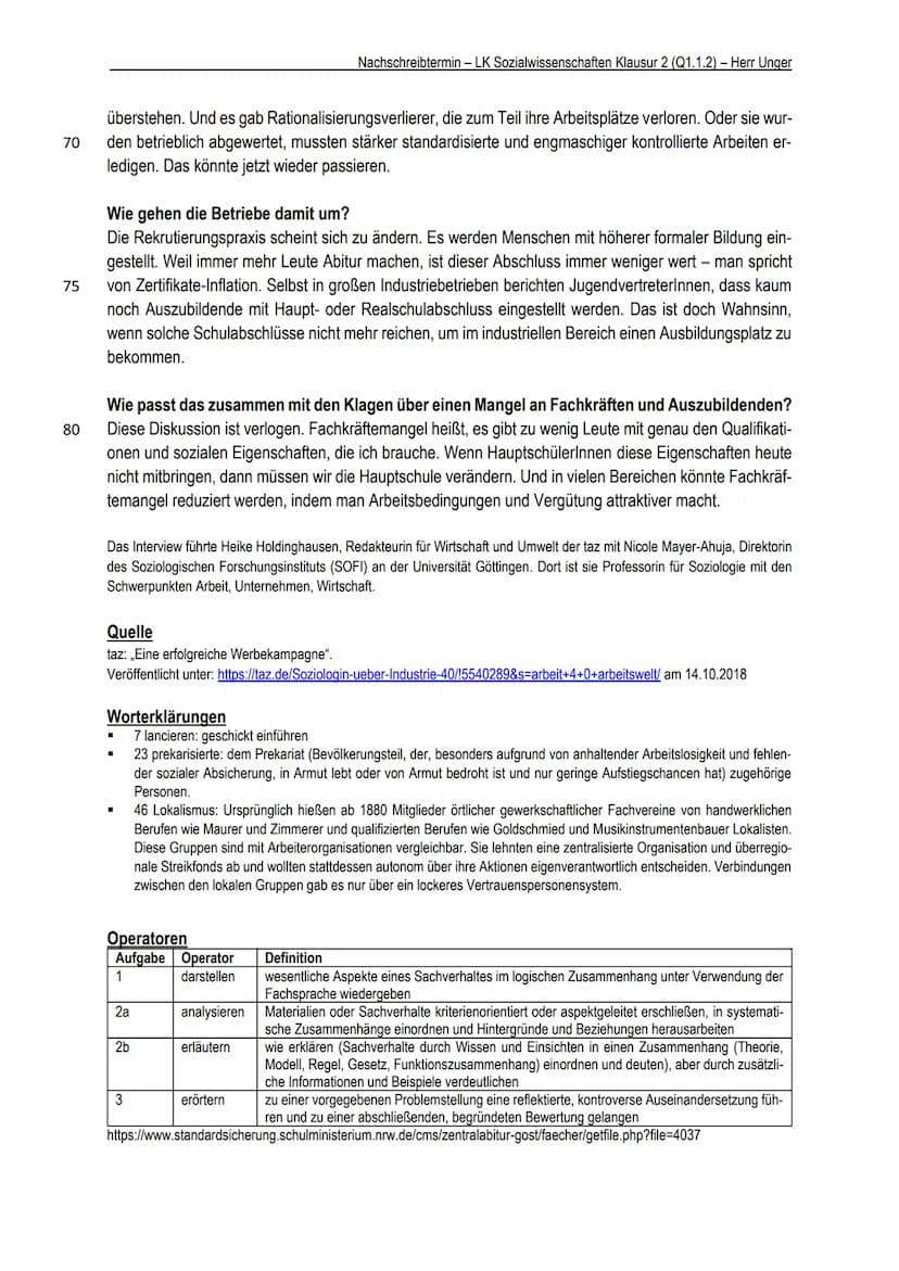5
10
15
20
25
Nachschreibtermin - LK Sozialwissenschaften Klausur 2 (Q1.1.2) - Herr Unger
Thema: Industrie 4.0 – Die „digitale Revolution“ a