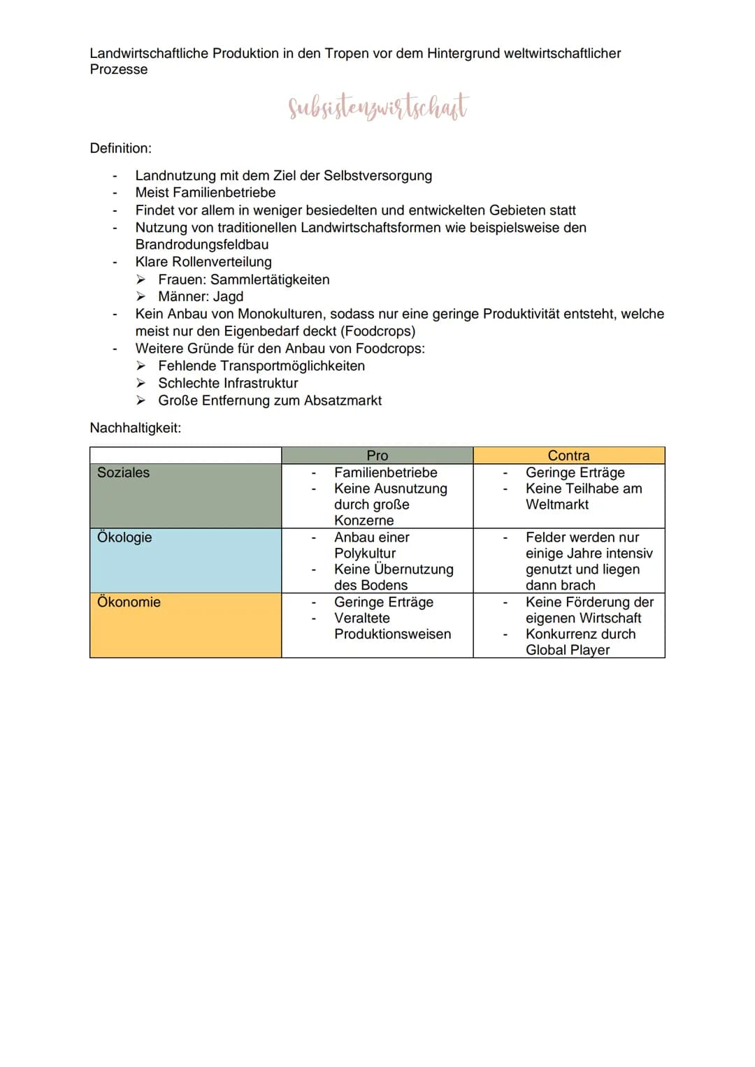 Landwirtschaftliche Produktion in den Tropen vor dem Hintergrund weltwirtschaftlicher
Prozesse
Definition: Landwirtschaft
Landwirtschaft bes