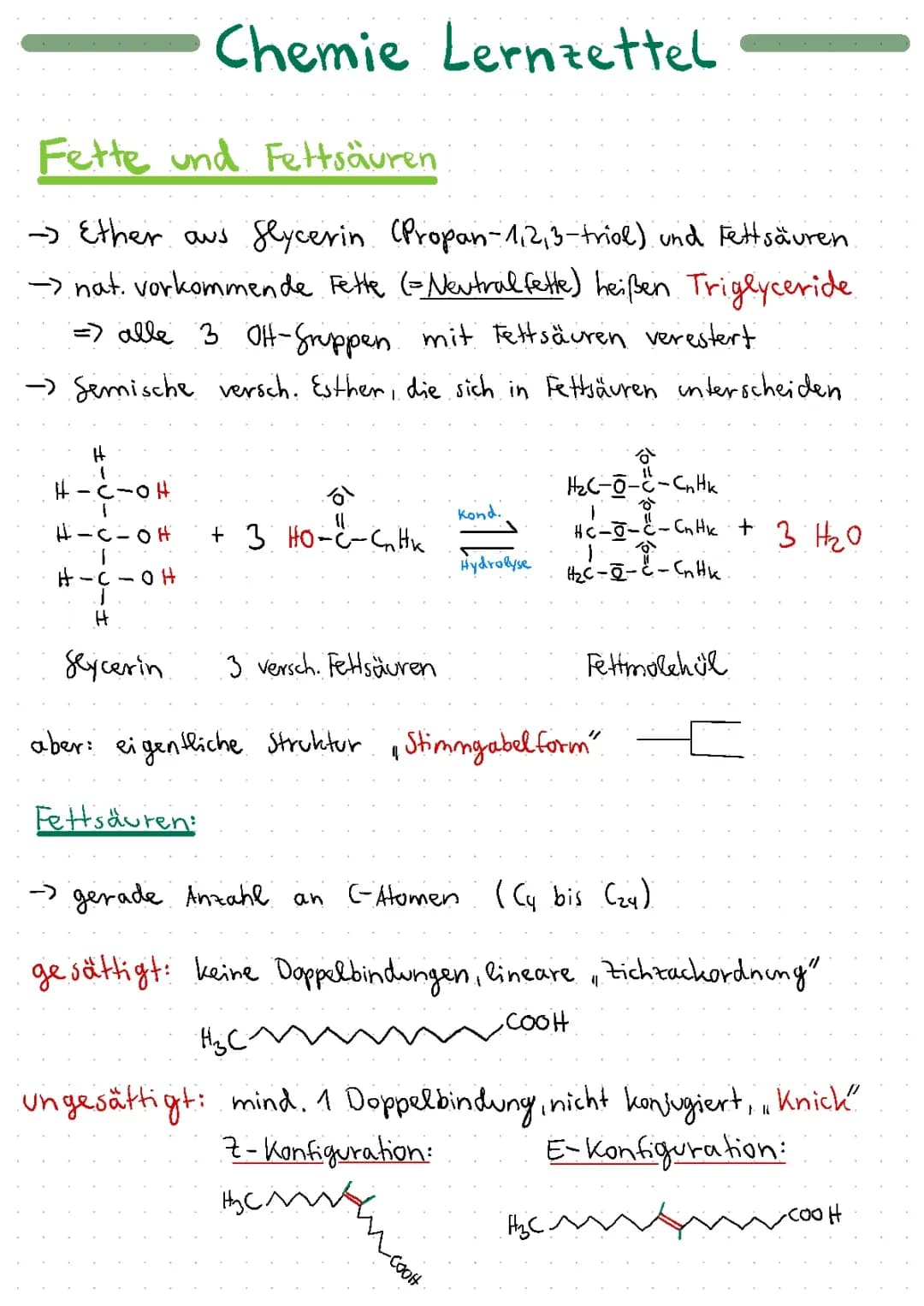 Fette und Tenside - Lernzettel Abitur