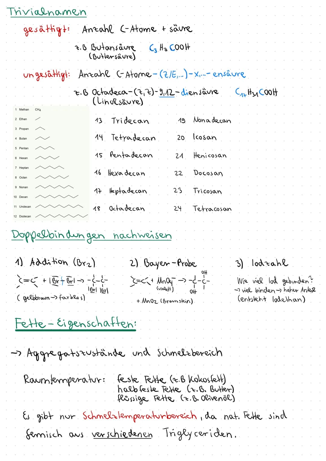 Fette und Fettsäuren
→ Ether aus Glycerin (Propan-1,2,3-triol) und Fettsäuren
-> nat vorkommende Fette (- Neutral fette) heißen Triglyceride