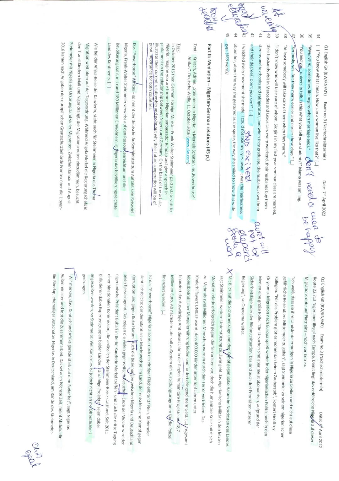 Q1 English GK (F
Focus on Nigeria
Tasks:
1.
2.
3.
Part I: Reading and Writing - Aunty Ifeoma (105 p.)
Text: Excerpt from Purple Hibiscus by 