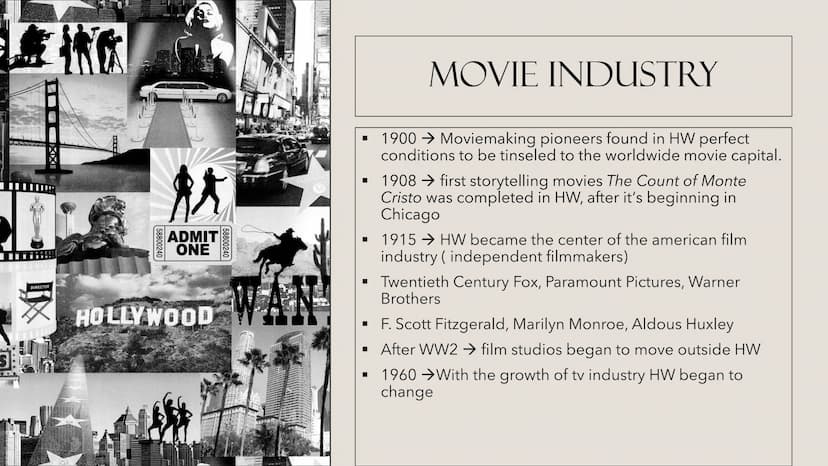 HOLLY WOOD
HOLLYWOOD
WHERE DREAMS COME TRUE
By Celina Kraitsch HOLLYWOOD
STOP
CONTENT
1. MOVIE INDUSTRY
2. SIGHTS
3. HOLLYWOOD SIGN
4. FACTS