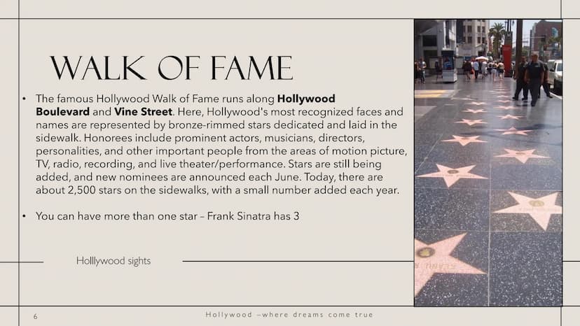 HOLLY WOOD
HOLLYWOOD
WHERE DREAMS COME TRUE
By Celina Kraitsch HOLLYWOOD
STOP
CONTENT
1. MOVIE INDUSTRY
2. SIGHTS
3. HOLLYWOOD SIGN
4. FACTS