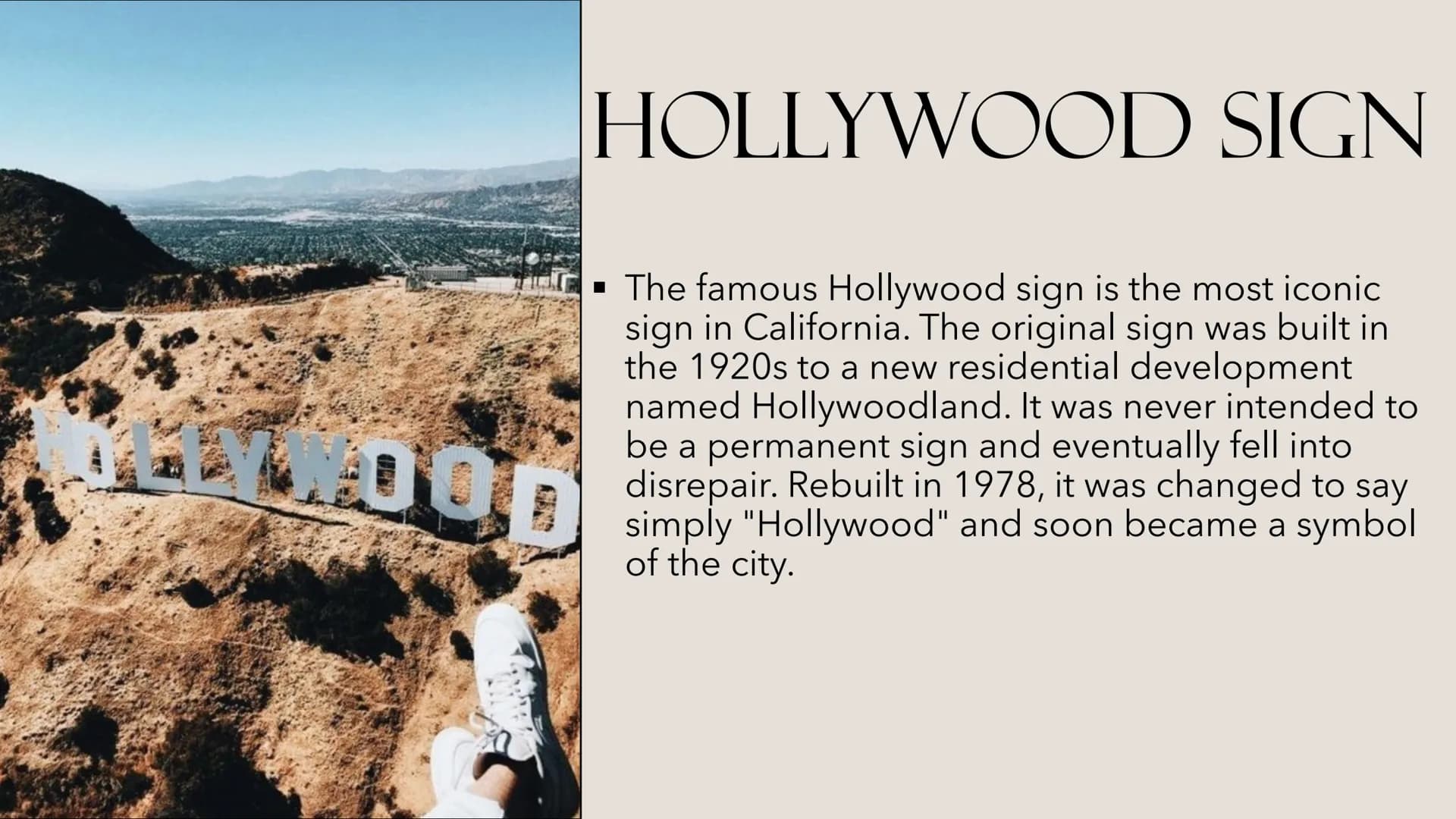 HOLLY WOOD
HOLLYWOOD
WHERE DREAMS COME TRUE
By Celina Kraitsch HOLLYWOOD
STOP
CONTENT
1. MOVIE INDUSTRY
2. SIGHTS
3. HOLLYWOOD SIGN
4. FACTS