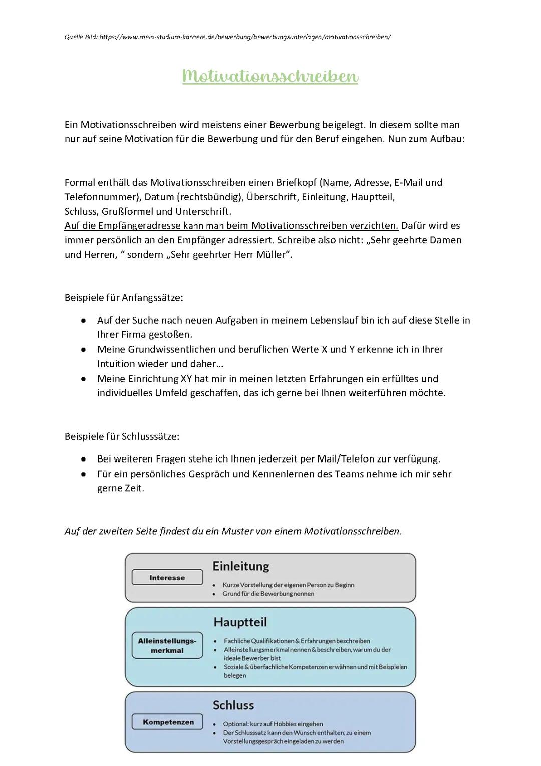 Motivationsschreiben - Aufbau und Beispiel