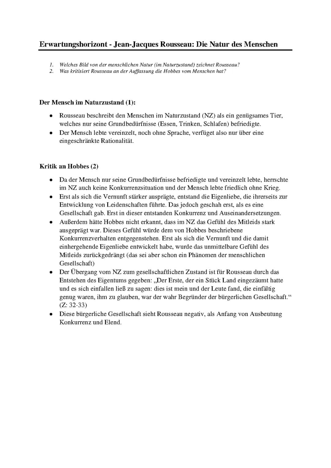 Rousseau vs. Hobbes: Vergleich ihres Menschenbilds einfach erklärt (PDF)