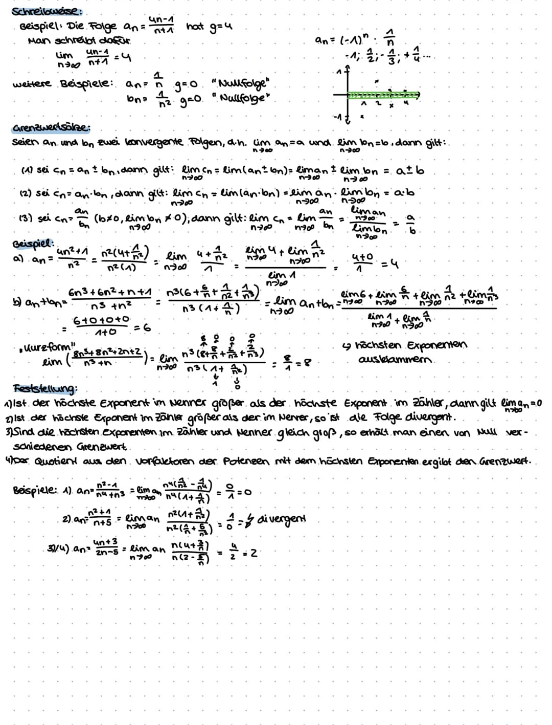 матне
Folgen
statt f(x)= x², schreiben wir a(n) = n². (für n nur natürliche Zahlen), d. h. a (^)=1, a (2) = 4, a(3=9)
→ a(n) = 1; 4; 9; 16; 