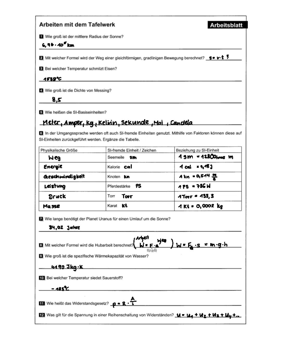 Physik Formelsammlung und SI-Einheiten Tabelle - PDF