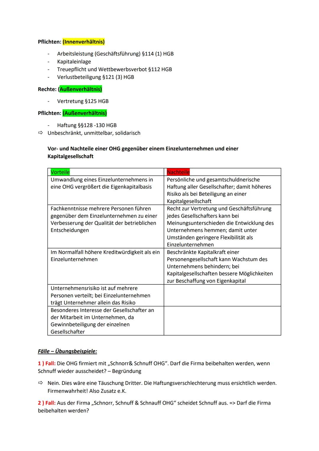 B) Rechtliche Rahmenbedingungen und Rechtsformen der Unternehmung
=> Zusammenfassung
1) Handelsrechtliche Grundlagen der Unternehmung: (Kauf