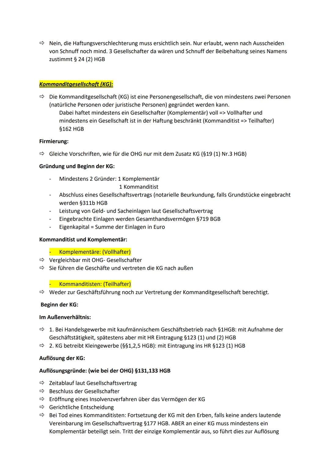 B) Rechtliche Rahmenbedingungen und Rechtsformen der Unternehmung
=> Zusammenfassung
1) Handelsrechtliche Grundlagen der Unternehmung: (Kauf