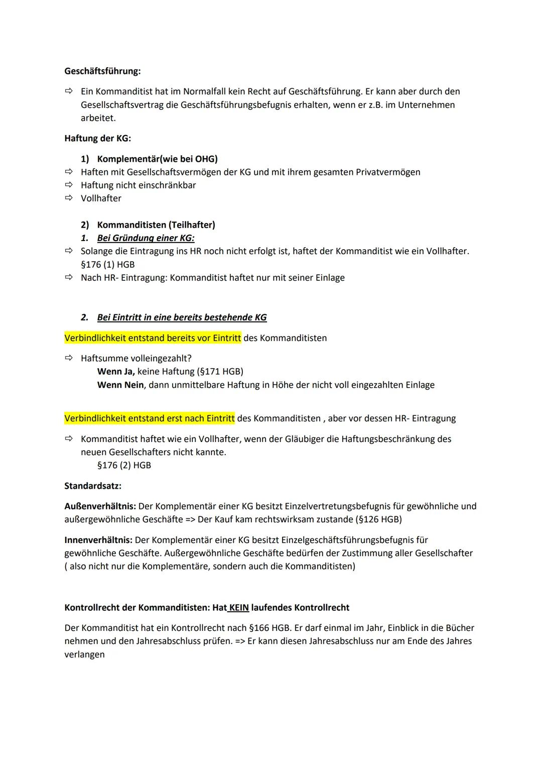 B) Rechtliche Rahmenbedingungen und Rechtsformen der Unternehmung
=> Zusammenfassung
1) Handelsrechtliche Grundlagen der Unternehmung: (Kauf