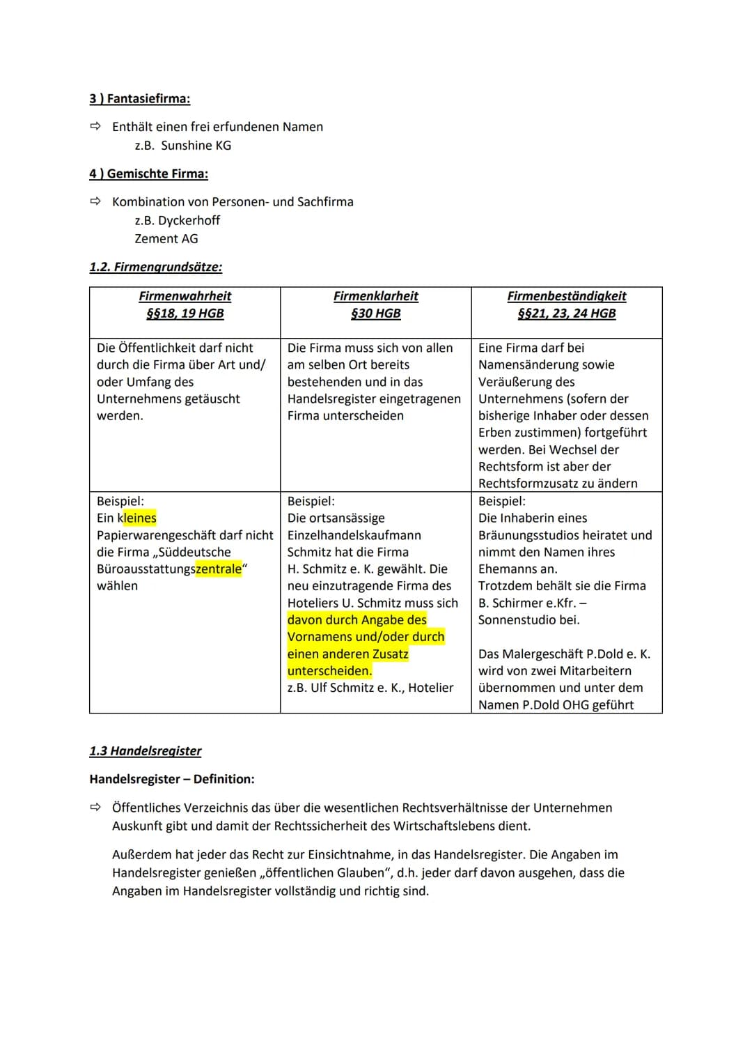 B) Rechtliche Rahmenbedingungen und Rechtsformen der Unternehmung
=> Zusammenfassung
1) Handelsrechtliche Grundlagen der Unternehmung: (Kauf