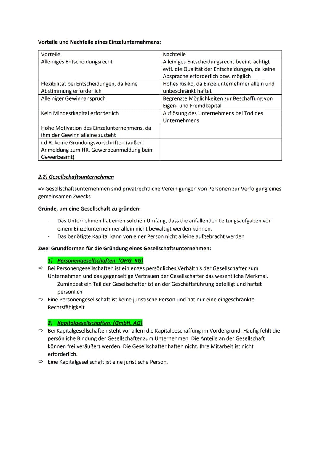 B) Rechtliche Rahmenbedingungen und Rechtsformen der Unternehmung
=> Zusammenfassung
1) Handelsrechtliche Grundlagen der Unternehmung: (Kauf