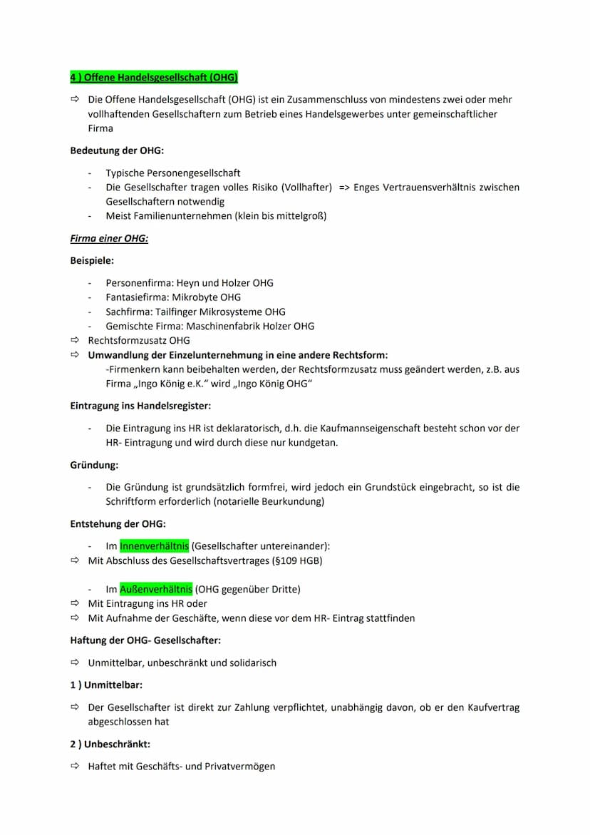 B) Rechtliche Rahmenbedingungen und Rechtsformen der Unternehmung
=> Zusammenfassung
1) Handelsrechtliche Grundlagen der Unternehmung: (Kauf