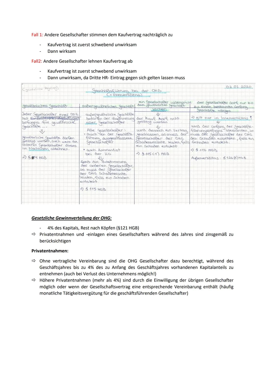 B) Rechtliche Rahmenbedingungen und Rechtsformen der Unternehmung
=> Zusammenfassung
1) Handelsrechtliche Grundlagen der Unternehmung: (Kauf