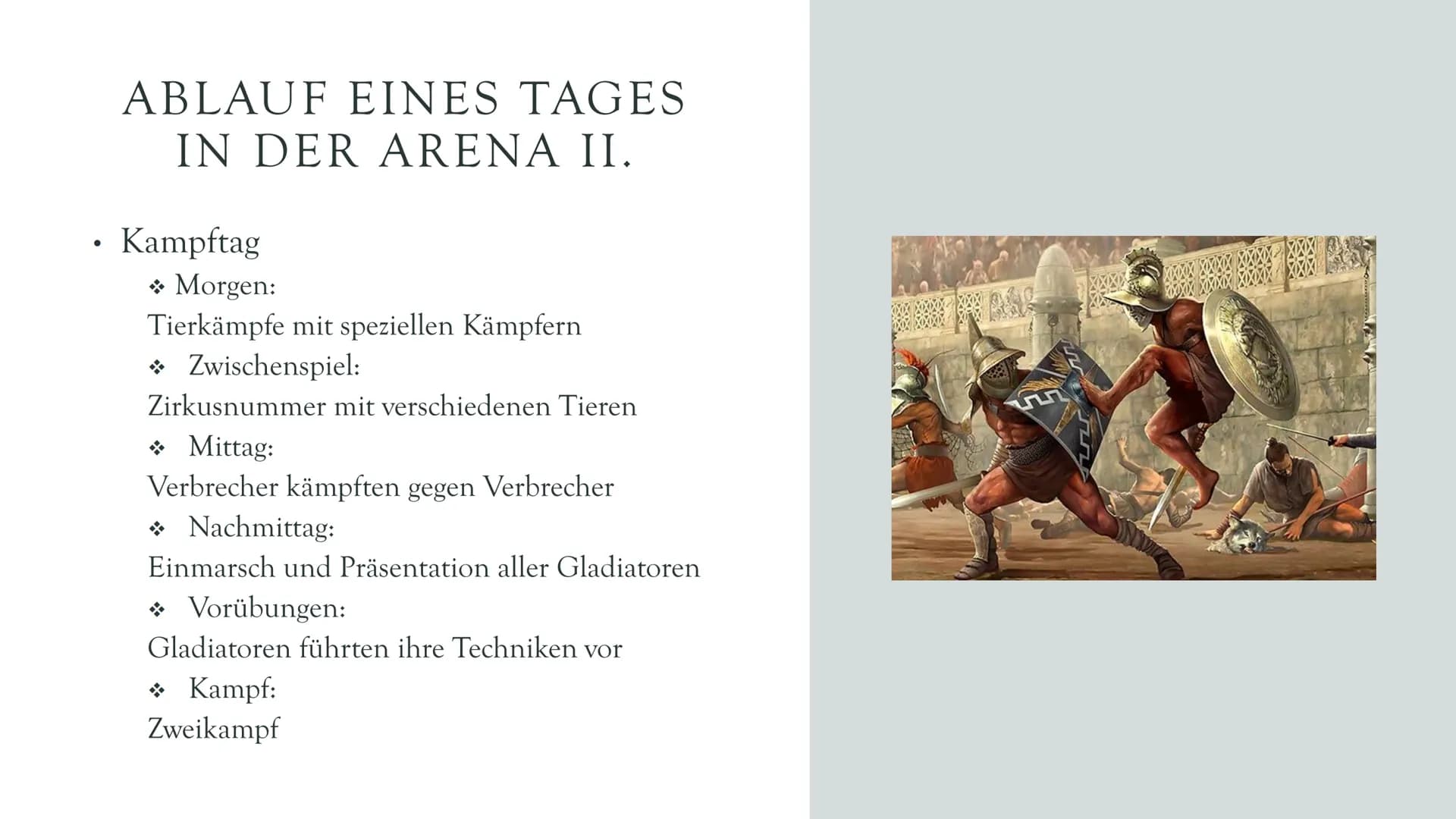 DER
GLADIATOR ●
WIESO DIESES THEMA?
Finden die Kämpfe spannend
Wissen nicht viel darüber
Wollten zuerst das römische Theater
präsentieren IN