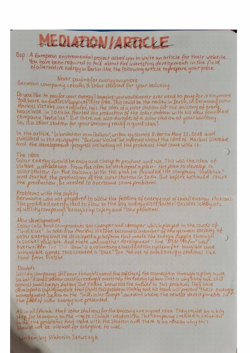 MEDIATION/ARTICLE
1. Lese.die Aufgabenstellung gründlich und mache dir bewusst, workber du deinen.
Artikel schreiben sollst
-achte darauf, o