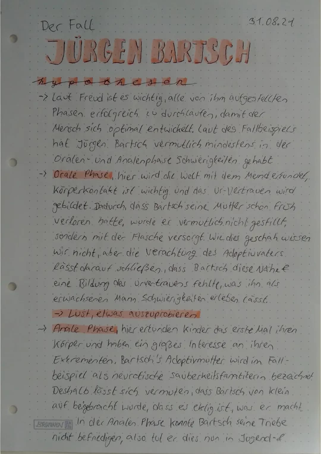 Jürgen Bartsch und Freuds 5 Phasen der psychosexuellen Entwicklung