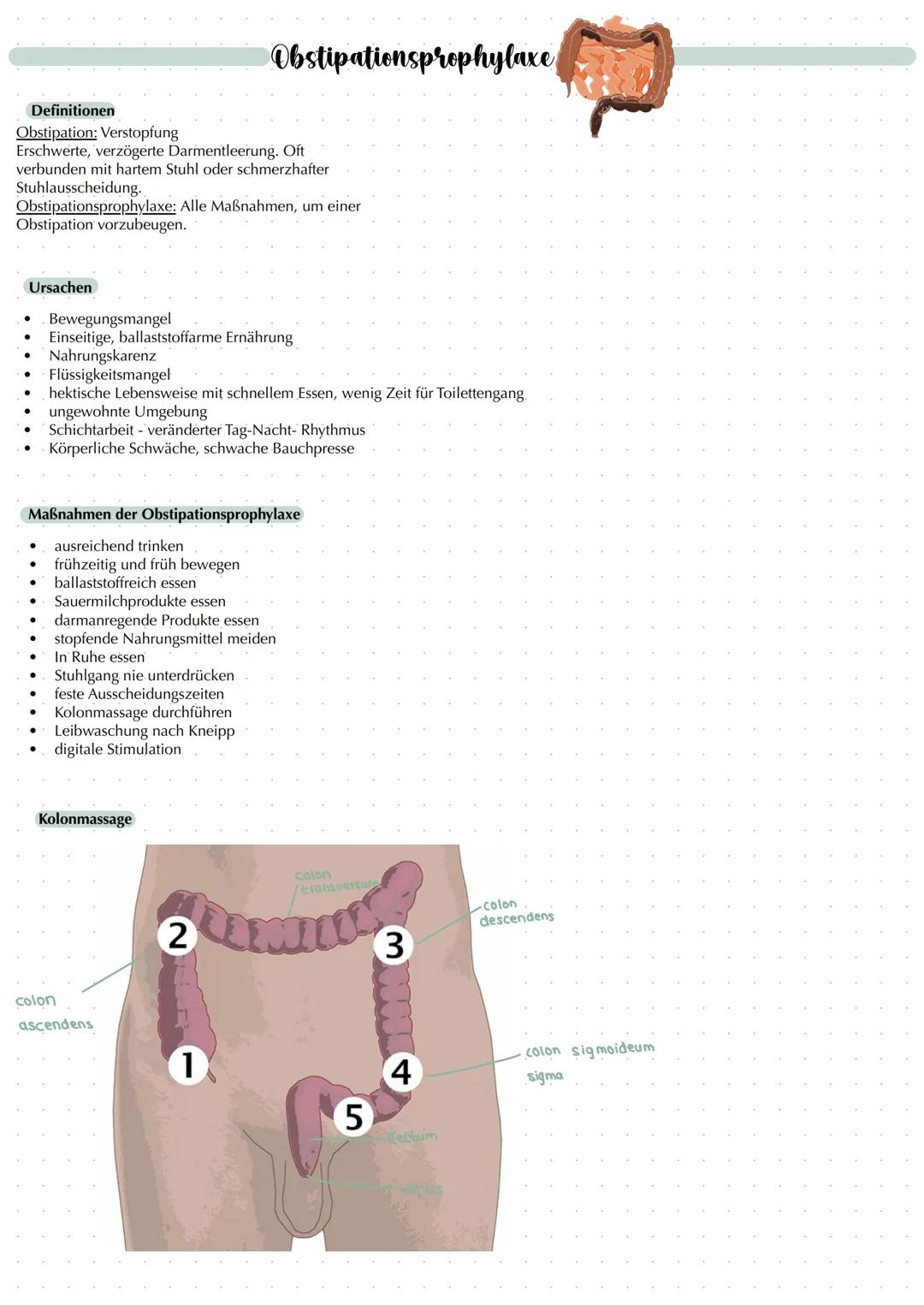 Definitionen
Obstipation: Verstopfung
Erschwerte, verzögerte Darmentleerung. Oft
verbunden mit hartem Stuhl oder schmerzhafter
Stuhlausschei