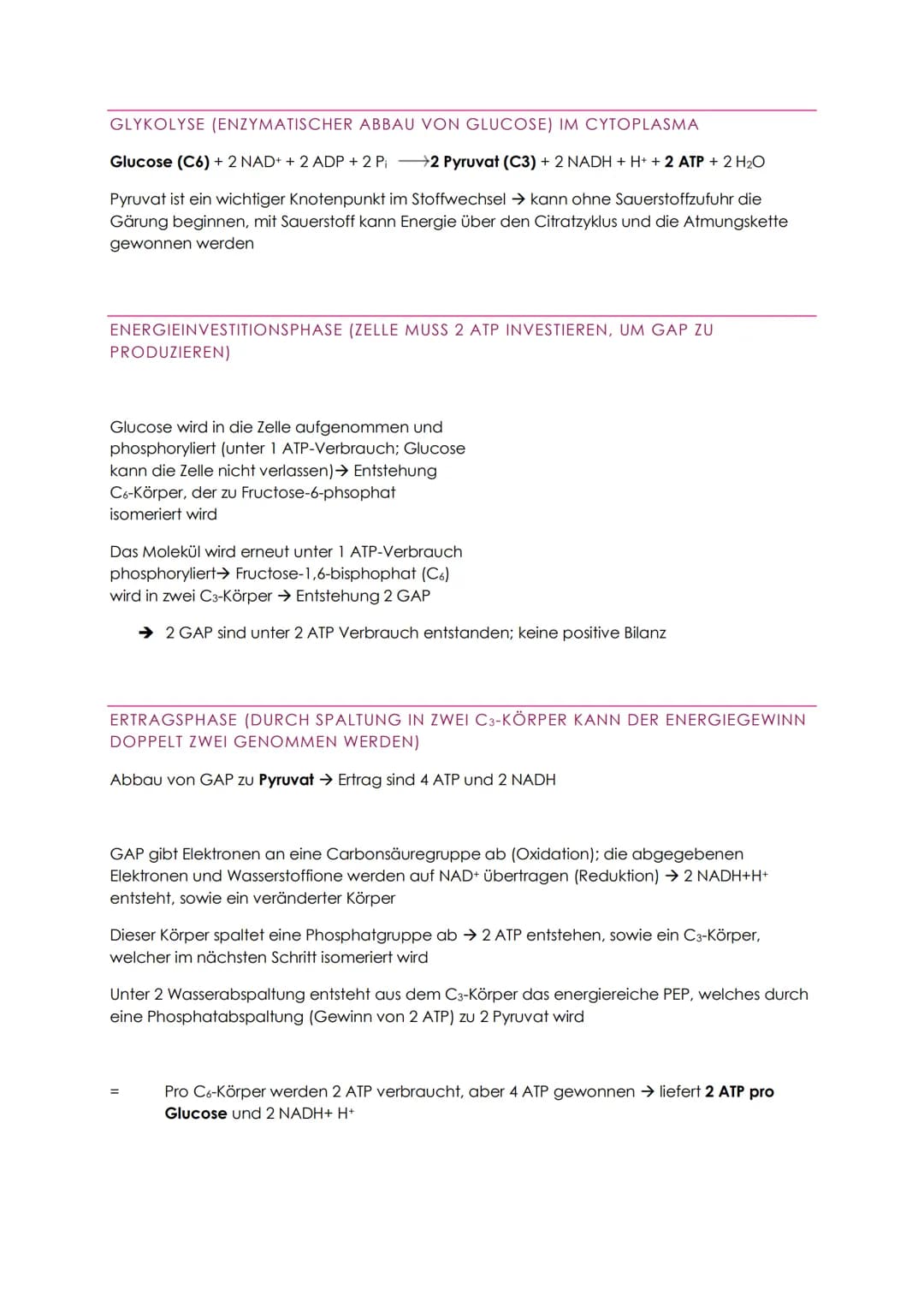 STOFFABBAU - ZELLATMUNG
Der Energiebedarf wird durch den Abbau von organischen Verbindungen (Kohlenhydrate
und Fette) gedeckt
Dissimilation 