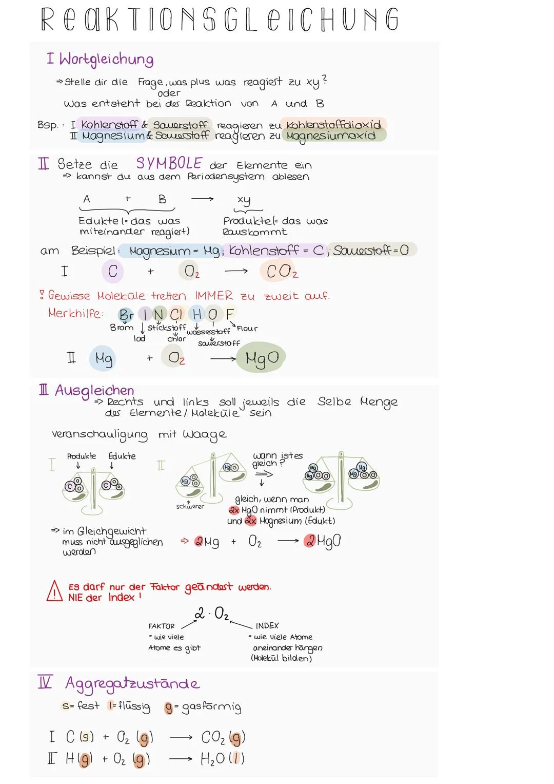 ReaKTIONSGLEICHUNG
I Wortgleichung
→Stelle dir die Frage, was plus was reagiert zu xy?
oder
was entsteht bei der Reaktion von
A und B
Bsp. I
