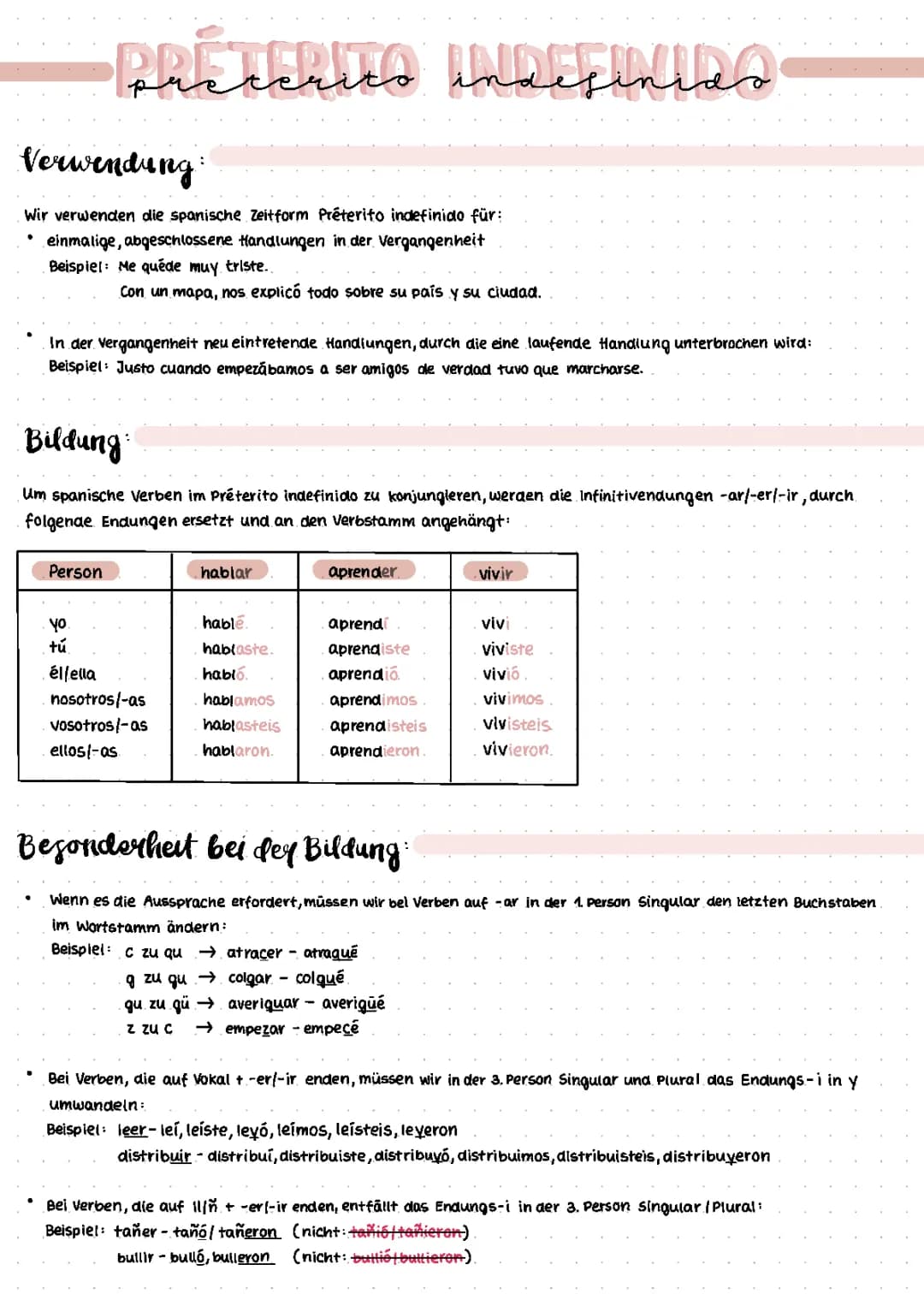 Guía Fácil del Indefinido: Unregelmäßige Verben, Übungen y PDF