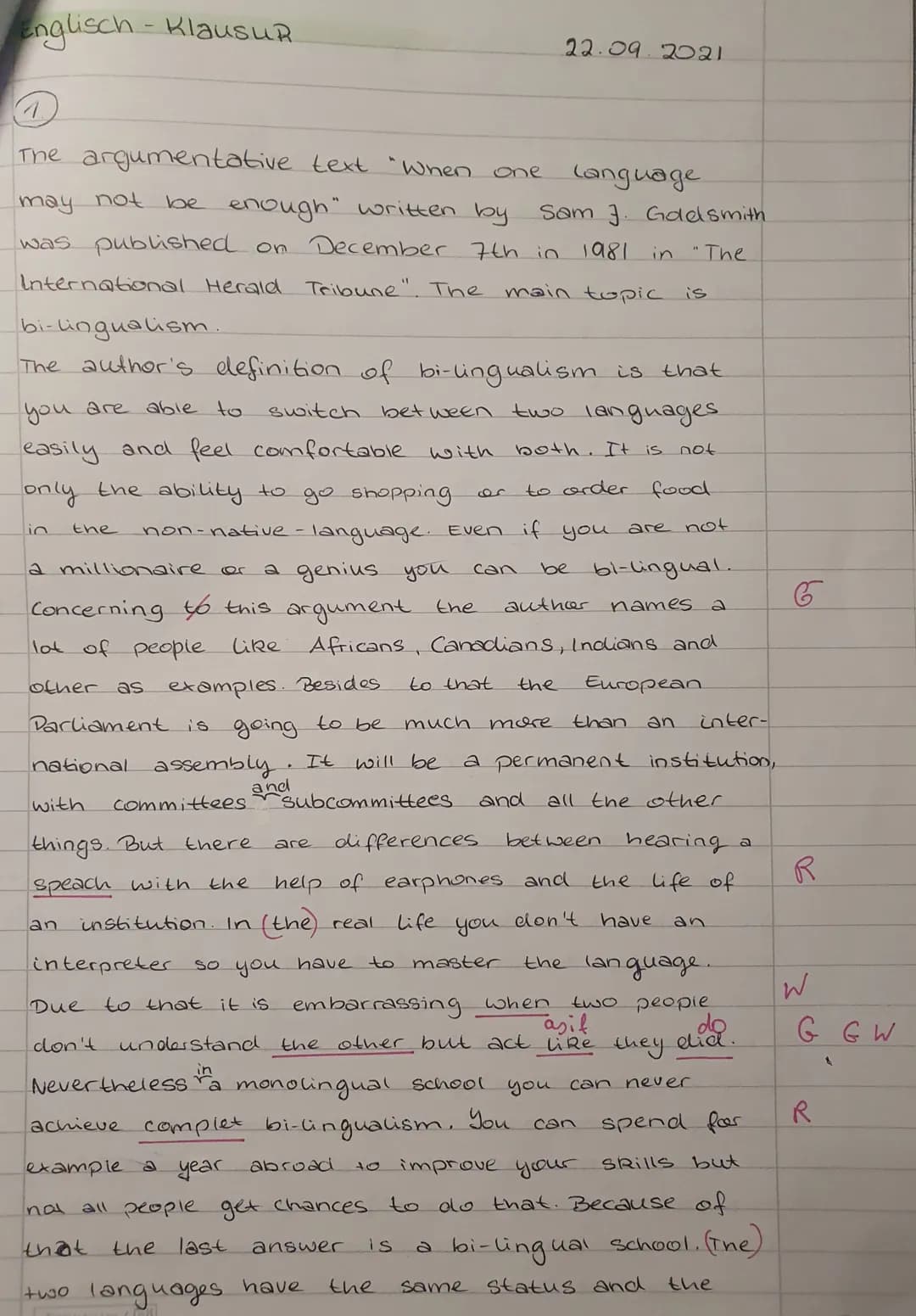 Name:
Klasse: 12 d
Fachlehrerin:
erlaubte Hilfsmittel:
Arbeitszeit:
Klausur 12/1 Englisch
Globalization
Wörterbuch einsprachig, Wörterbuch D