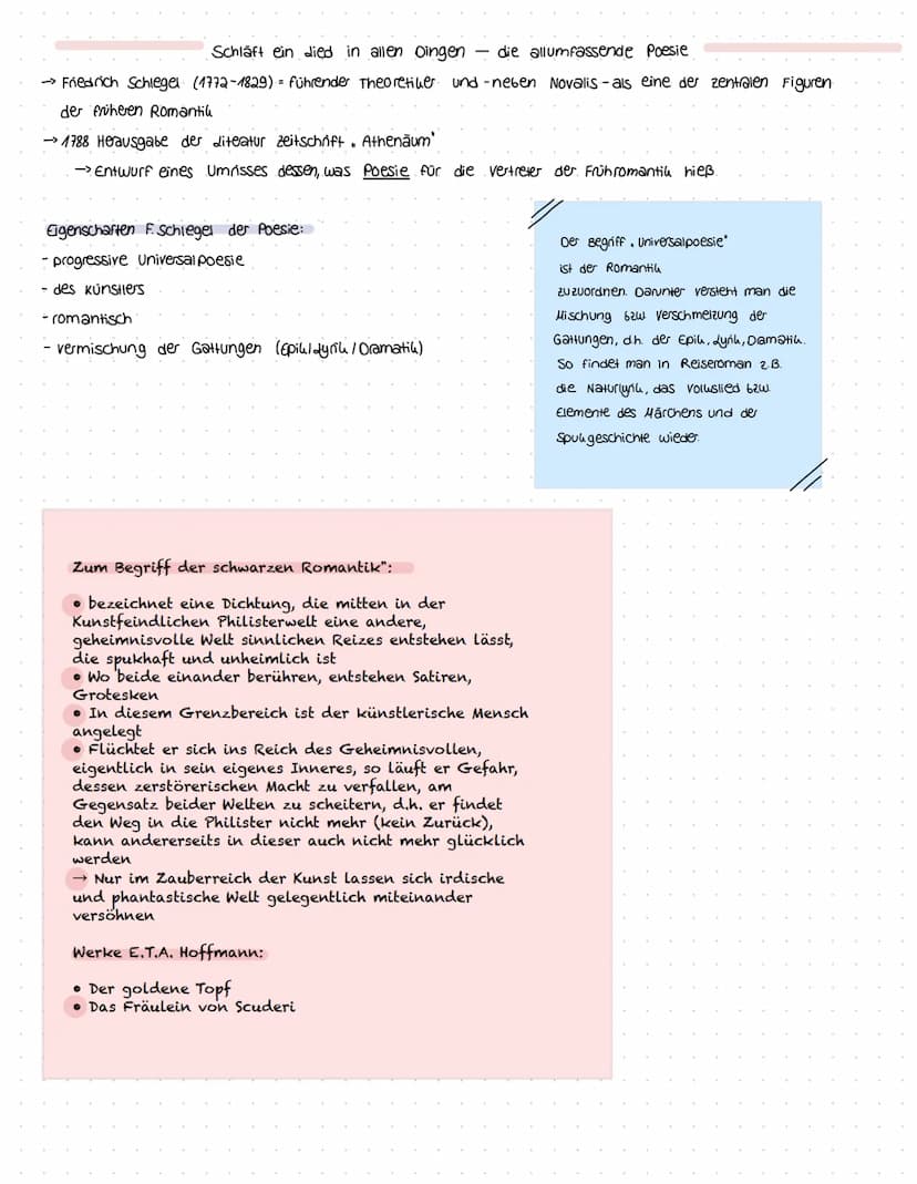Epoche der Romantik (1790/95 - 1830/35)
=> literarische Bewegung, verläuft parallel zur Klassik und zur Epoche des
Vormärz
,,Romantik" und ,