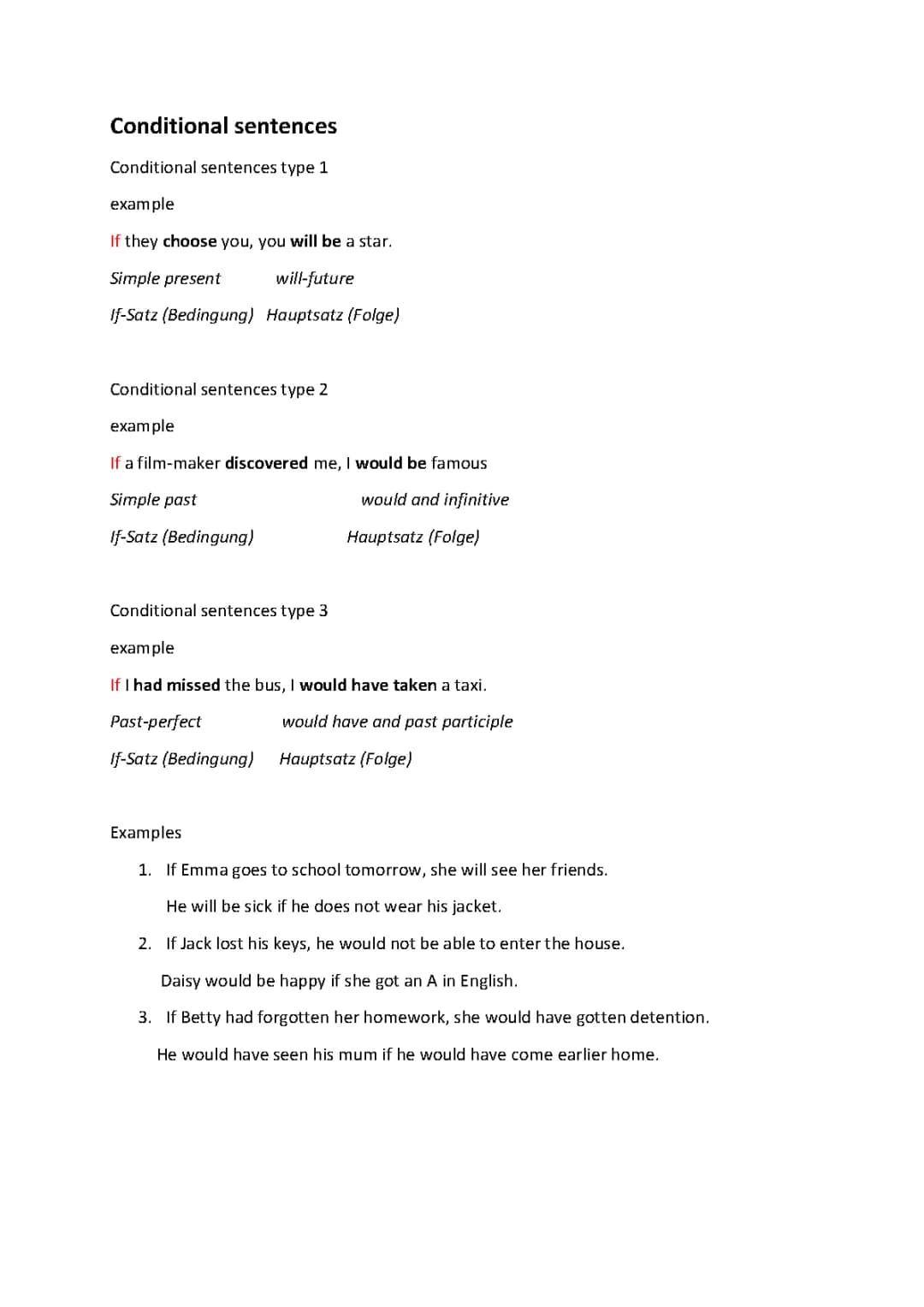 Conditional sentences 
