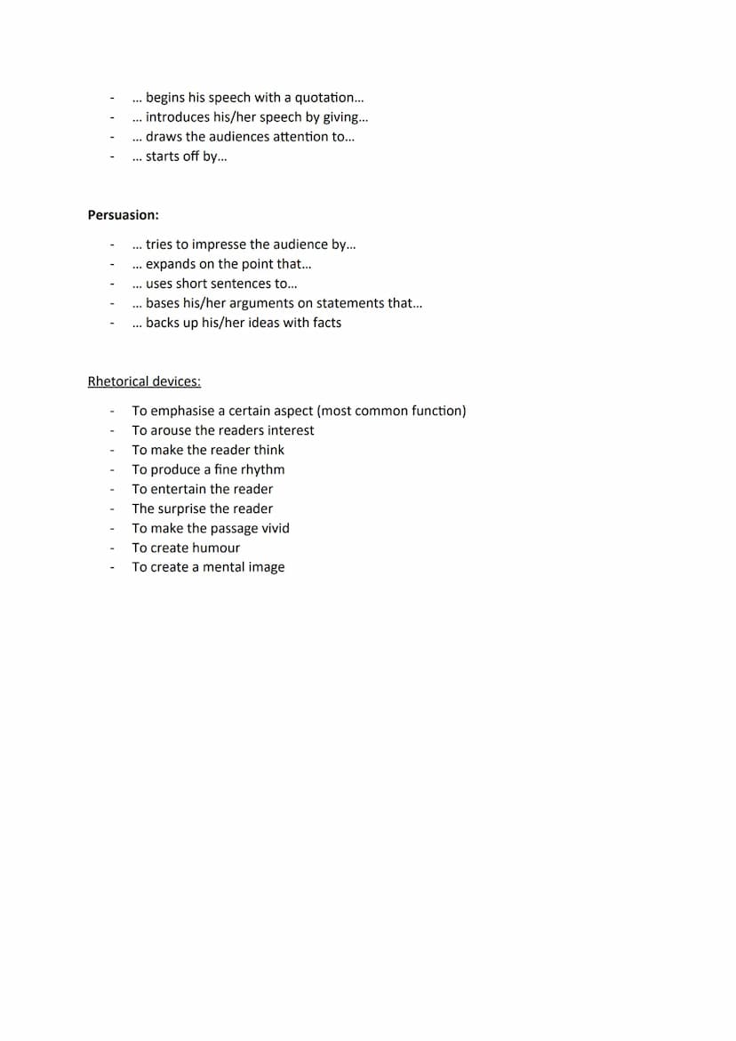 Analysing a speech
Parts of a speech
Write an analysis
Introduction (grabs audience attention, informs about the topics)
Main body (contains