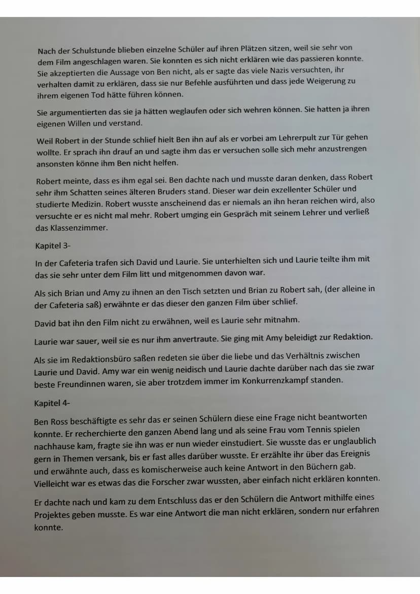 Die Welle - Kapitel Zusammenfassungen
Kapitel 1-
Laurie und Amy werden vorgestellt, Lauries Redaktion & Projekt die ,Ente' wird erwähnt und
