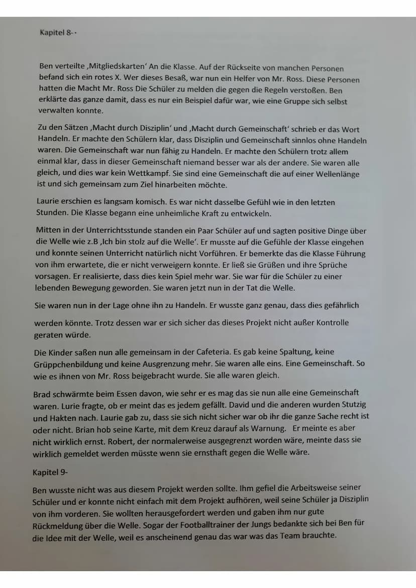 Die Welle - Kapitel Zusammenfassungen
Kapitel 1-
Laurie und Amy werden vorgestellt, Lauries Redaktion & Projekt die ,Ente' wird erwähnt und
