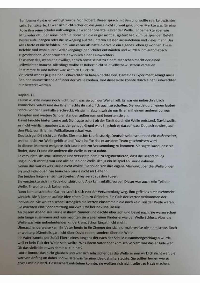 Die Welle - Kapitel Zusammenfassungen
Kapitel 1-
Laurie und Amy werden vorgestellt, Lauries Redaktion & Projekt die ,Ente' wird erwähnt und
