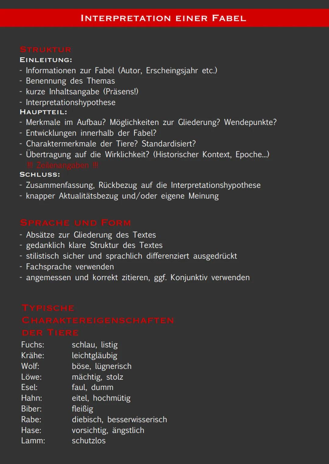 STRUKTUR
EINLEITUNG:
Informationen zur Fabel (Autor, Erscheingsjahr etc.)
- Benennung des Themas
kurze Inhaltsangabe (Präsens!)
Interpretati