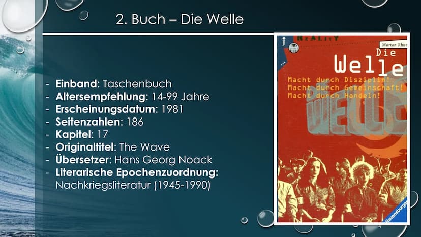 Die Welle
Fach: MSS2_Deutsch_GK_
Datum: 06/01/2022
Name: Samira Yavuz
Thema: Buchpräsentation 1.
2.
Autor
Zum Buch
3. Thema
Inhaltsverzeichn