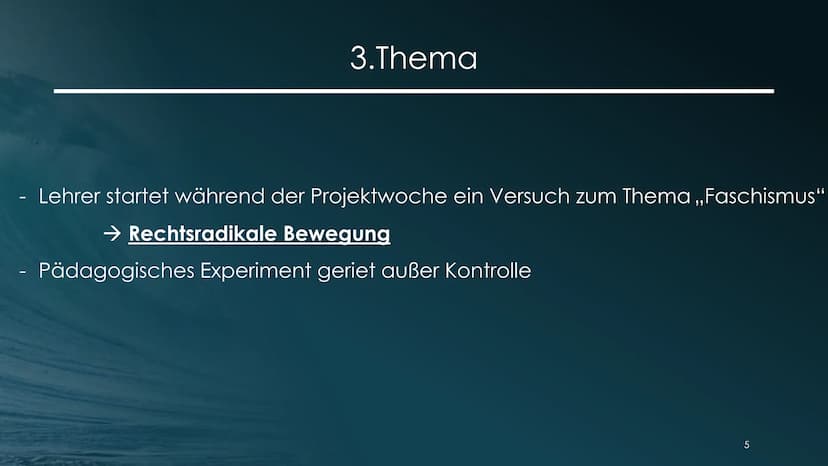 Die Welle
Fach: MSS2_Deutsch_GK_
Datum: 06/01/2022
Name: Samira Yavuz
Thema: Buchpräsentation 1.
2.
Autor
Zum Buch
3. Thema
Inhaltsverzeichn