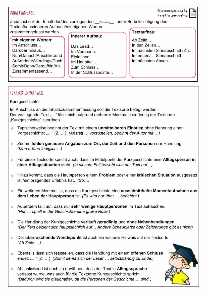 GLIEDERUNG:
A. Der/Die Textsorte... ." handelt von ...
B. Texterschließung der/des Textsorte (unter Berücksichtigung des inneren Aufbaus) un
