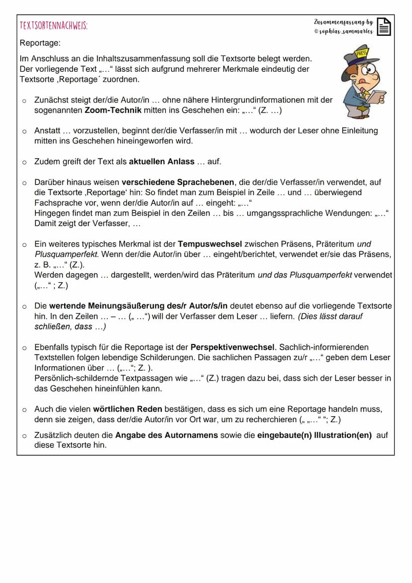 GLIEDERUNG:
A. Der/Die Textsorte... ." handelt von ...
B. Texterschließung der/des Textsorte (unter Berücksichtigung des inneren Aufbaus) un