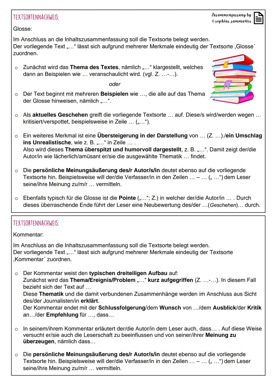 GLIEDERUNG:
A. Der/Die Textsorte... ." handelt von ...
B. Texterschließung der/des Textsorte (unter Berücksichtigung des inneren Aufbaus) un