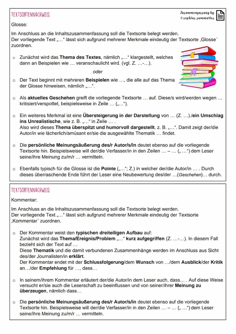 GLIEDERUNG:
A. Der/Die Textsorte... ." handelt von ...
B. Texterschließung der/des Textsorte (unter Berücksichtigung des inneren Aufbaus) un