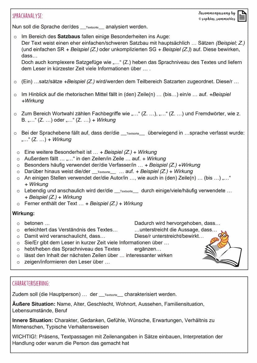 GLIEDERUNG:
A. Der/Die Textsorte... ." handelt von ...
B. Texterschließung der/des Textsorte (unter Berücksichtigung des inneren Aufbaus) un