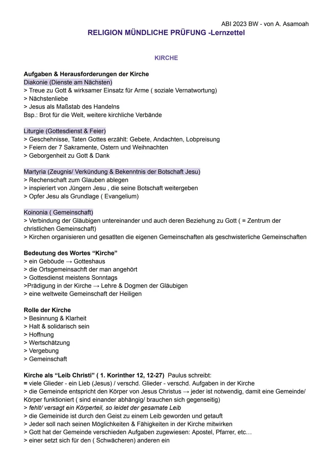 Religion -Mündliches Abi  BW